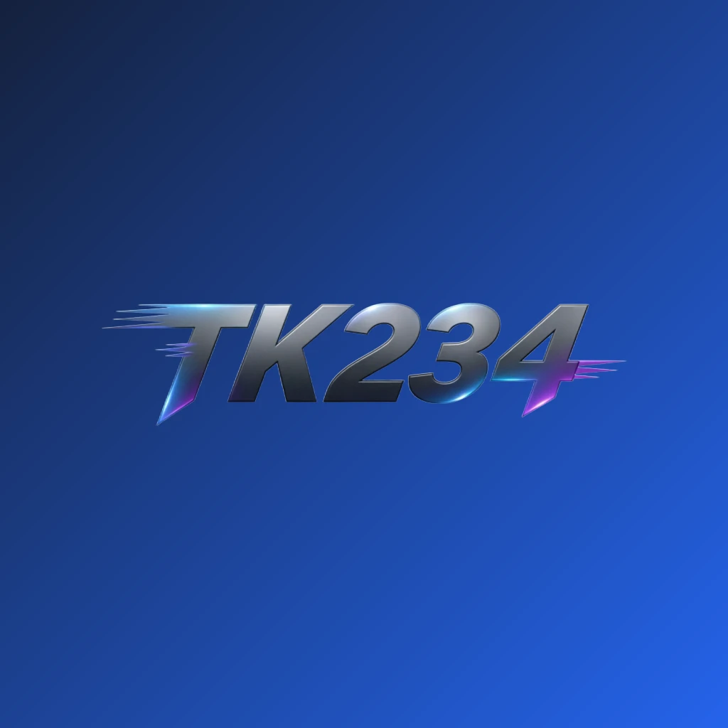 Dynamic sports-style horizontal rectangular wordmark logo for TK234 featuring sharp shapes and bold readable letters with a motion effect on a transparent background